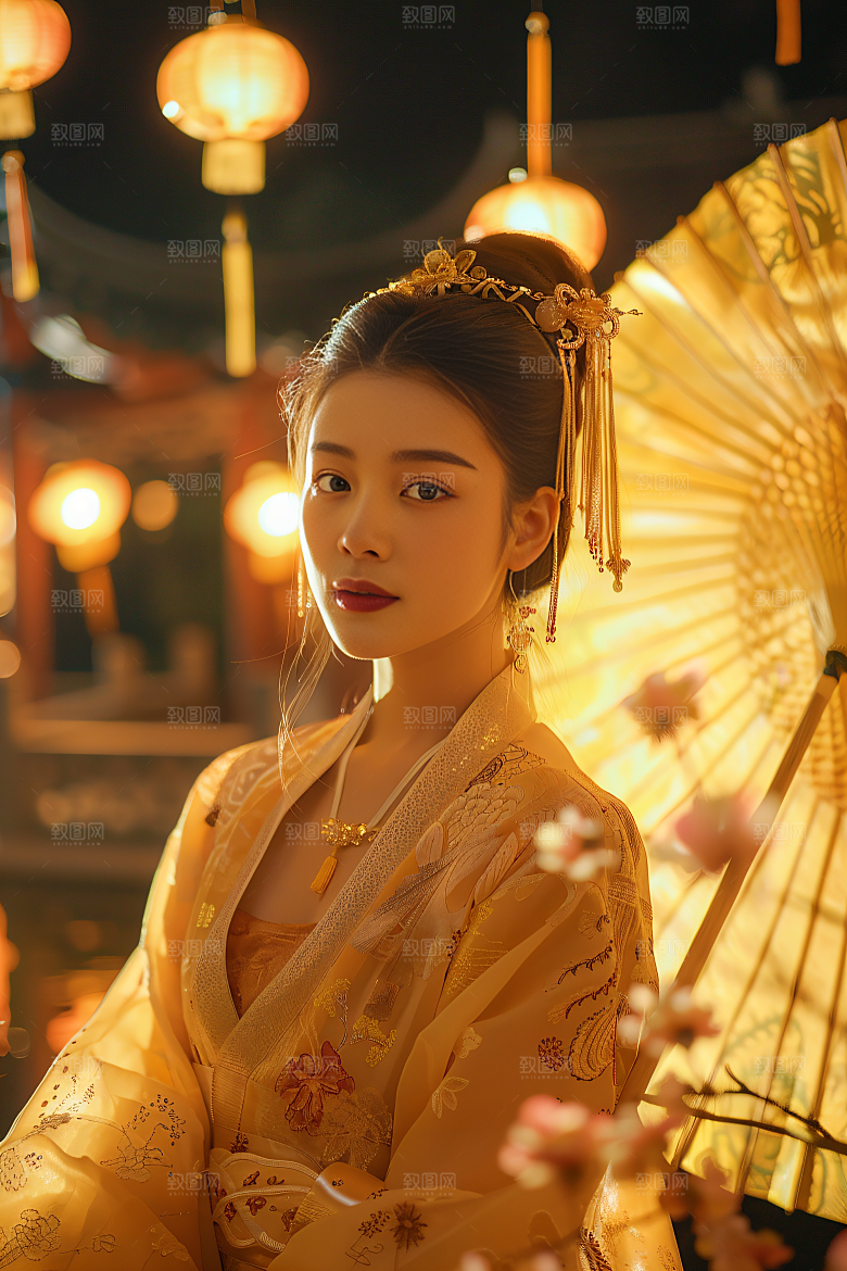 锦鲤汉服美女高清唯美素材