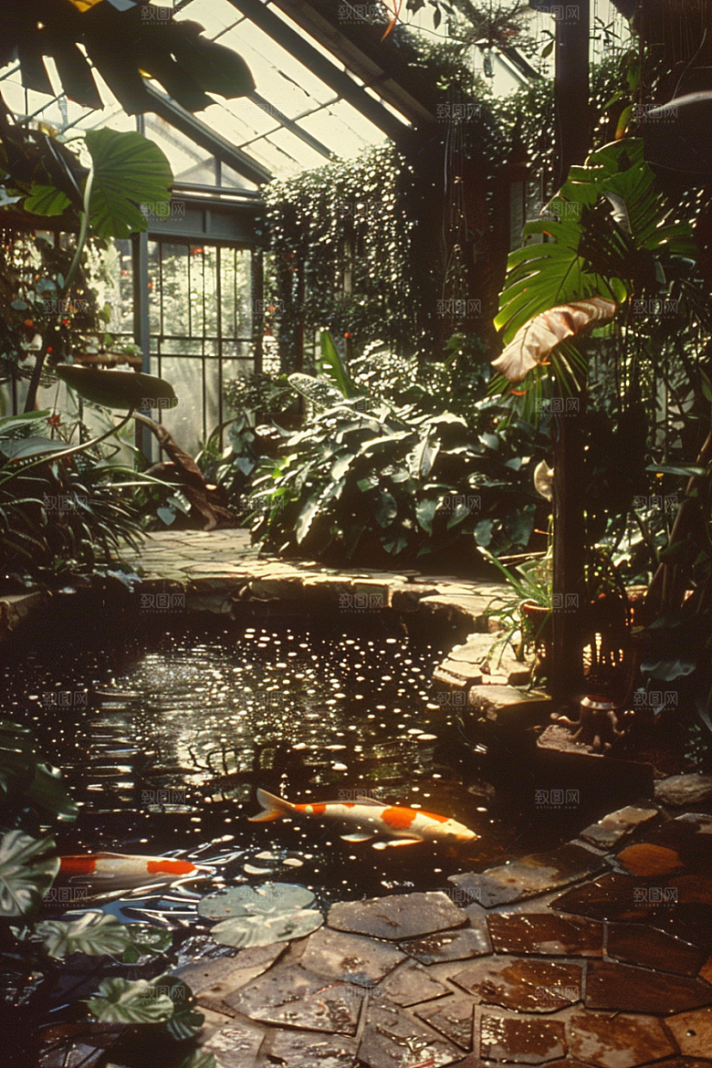 池塘锦鲤高清园林素材