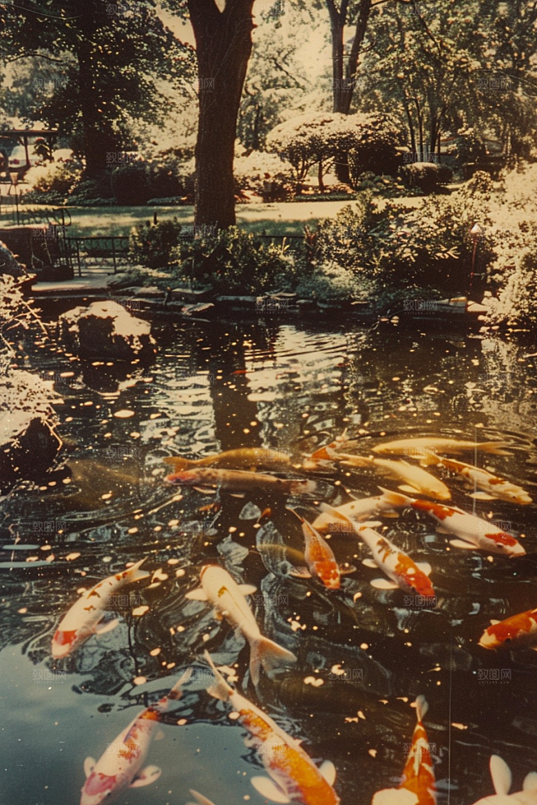 池塘锦鲤荷塘山水素材