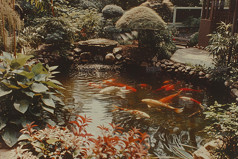 池塘锦鲤鱼塘山水素材