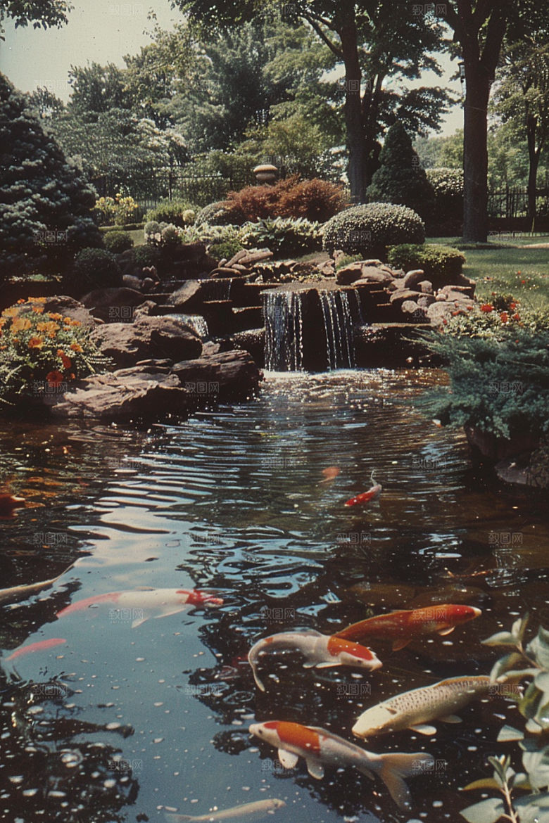 池塘锦鲤祈福中国风素材