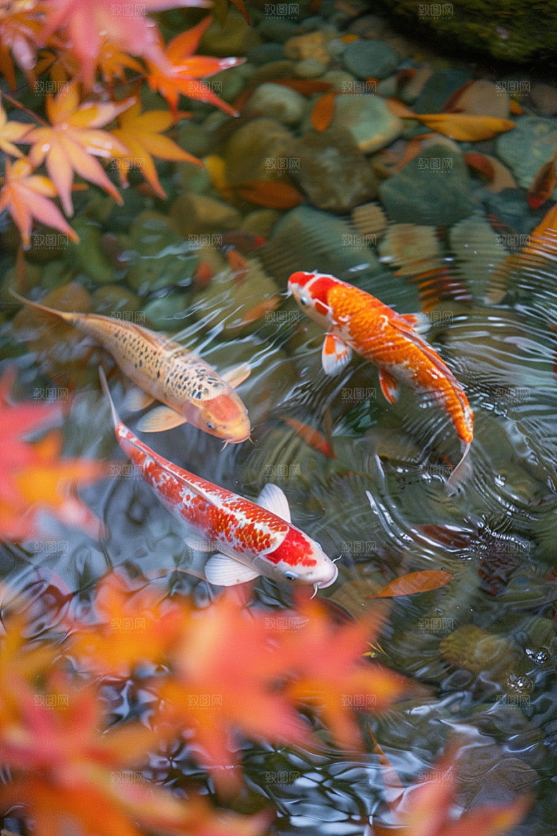 池塘锦鲤自然中式素材