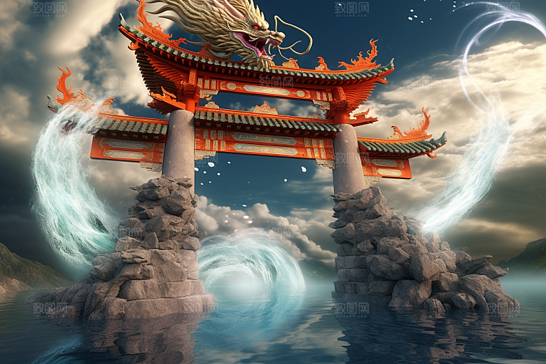 喜庆龙门龙年3D背景