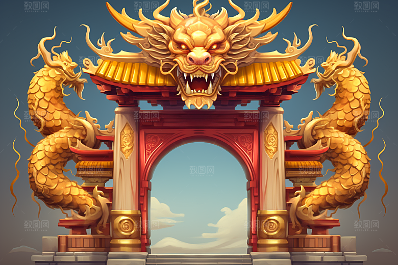 喜庆龙门3D电商背景