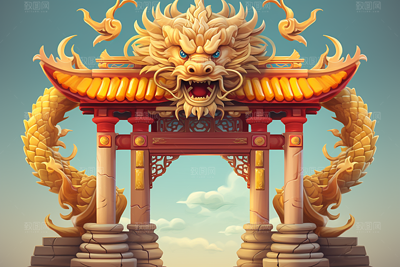 喜庆龙门立体年货背景