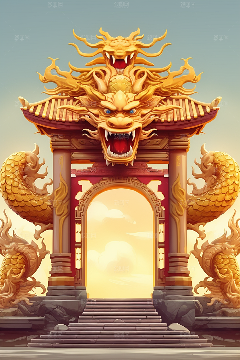 喜庆龙门龙年立体背景