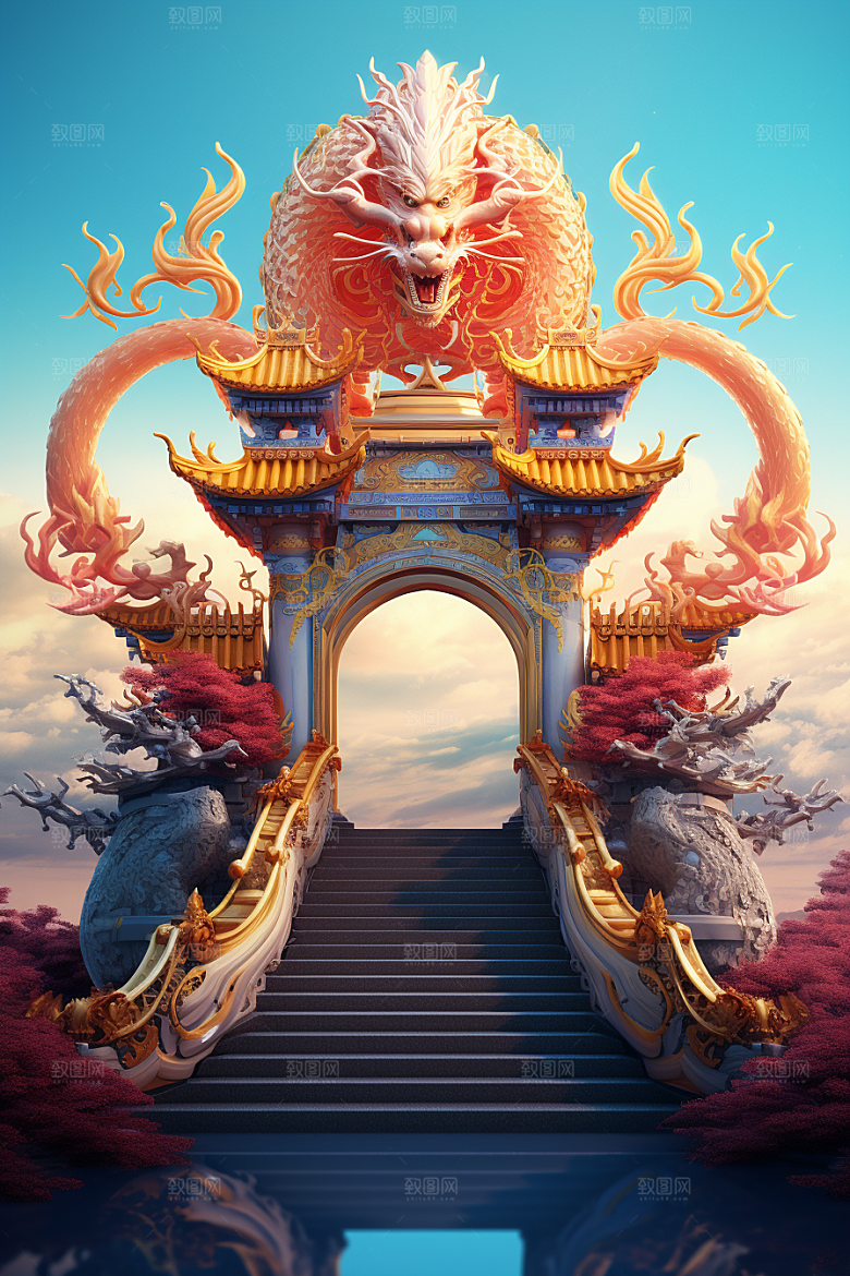 喜庆龙门高清金龙背景