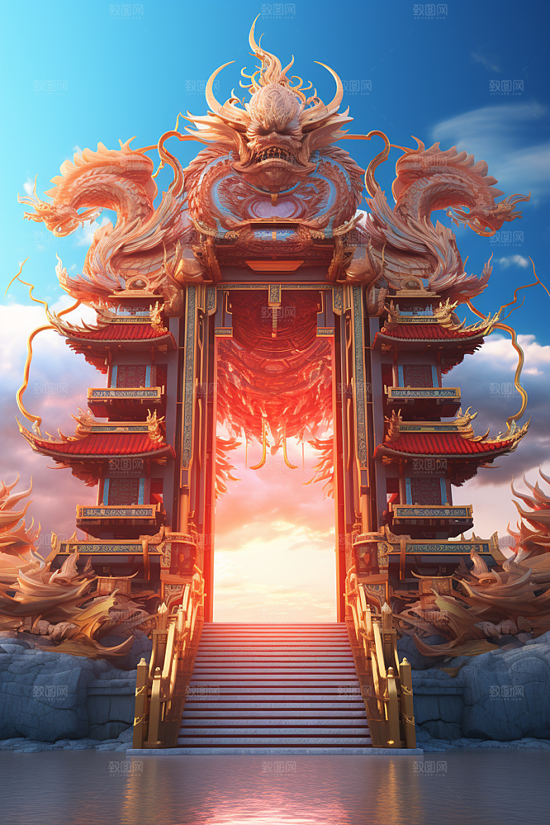喜庆龙门3D过年背景