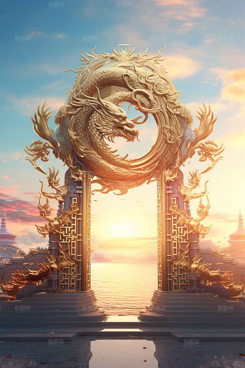 喜庆龙门春节立体背景