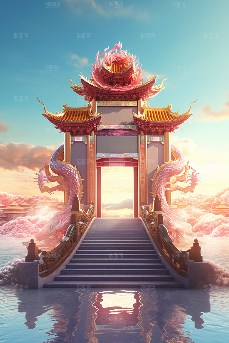喜庆龙门金龙龙年背景