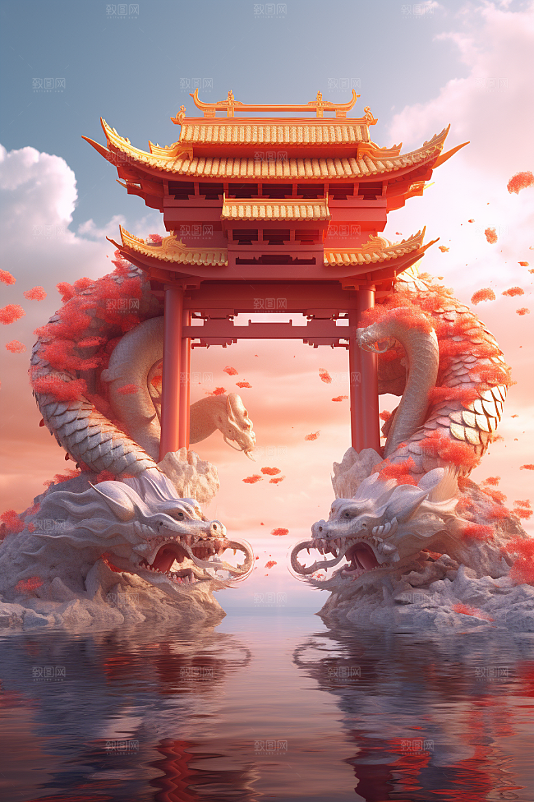 喜庆龙门立体龙年背景