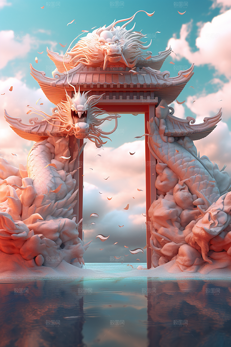 喜庆龙门金龙立体背景