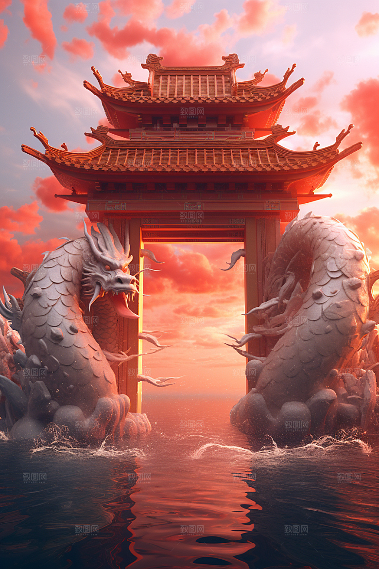 喜庆龙门龙年跃龙门背景