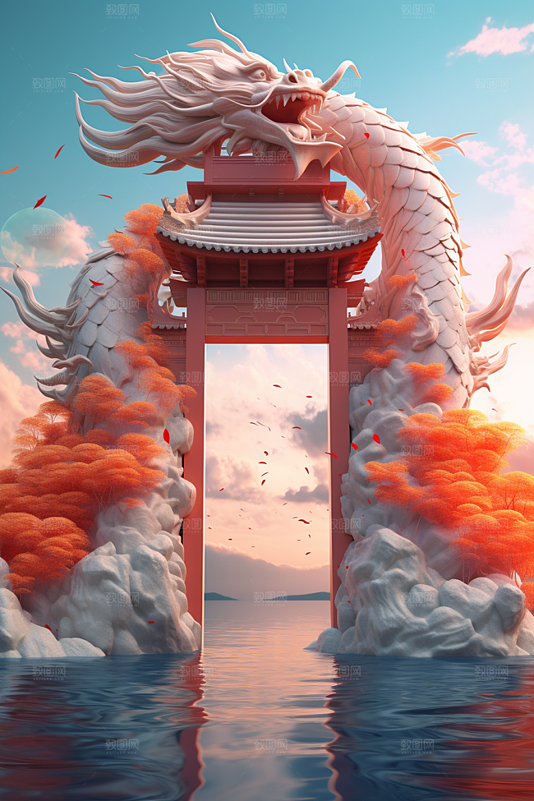 喜庆龙门春节3D背景
