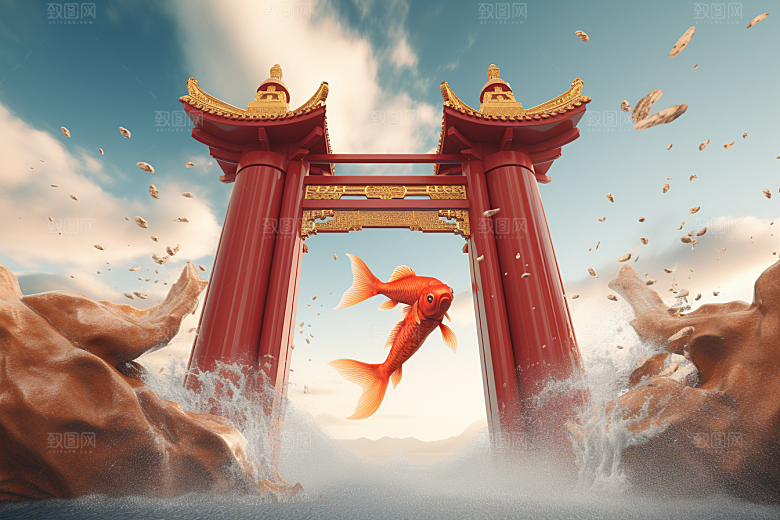 喜庆龙门鲤鱼过年背景