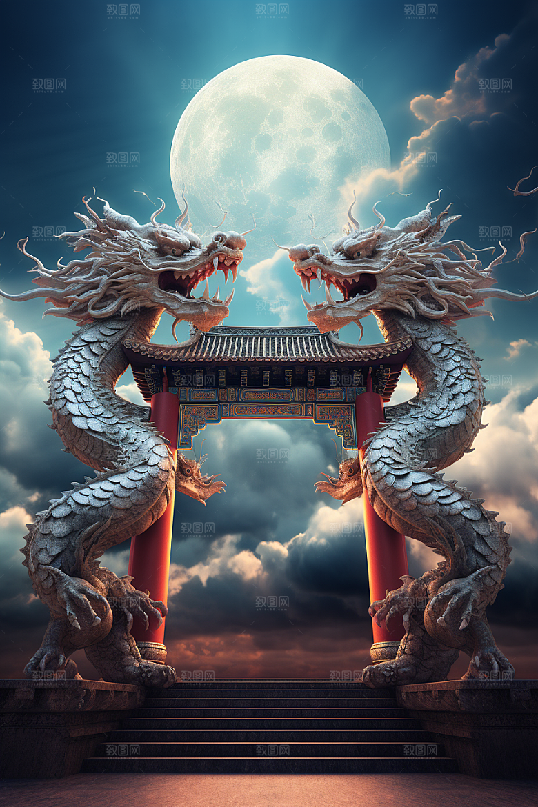 喜庆龙门龙年年货背景