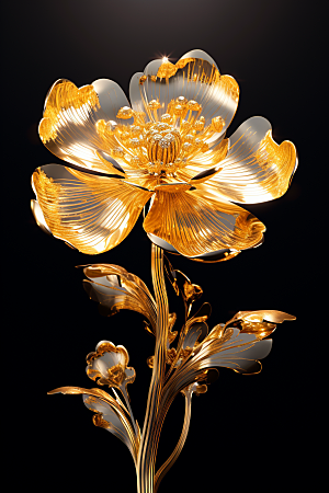 金色琉璃花润泽质感模型