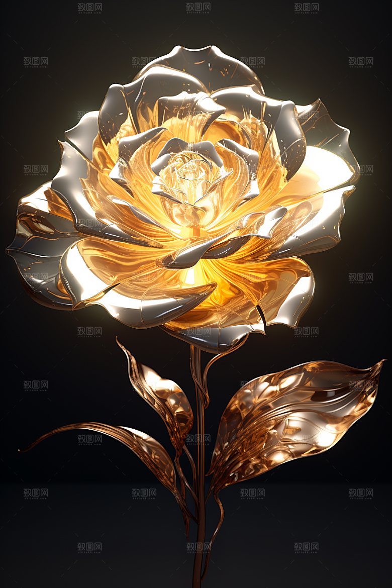金色琉璃花透明玻璃模型