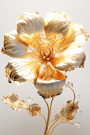 金色琉璃花玻璃温润模型