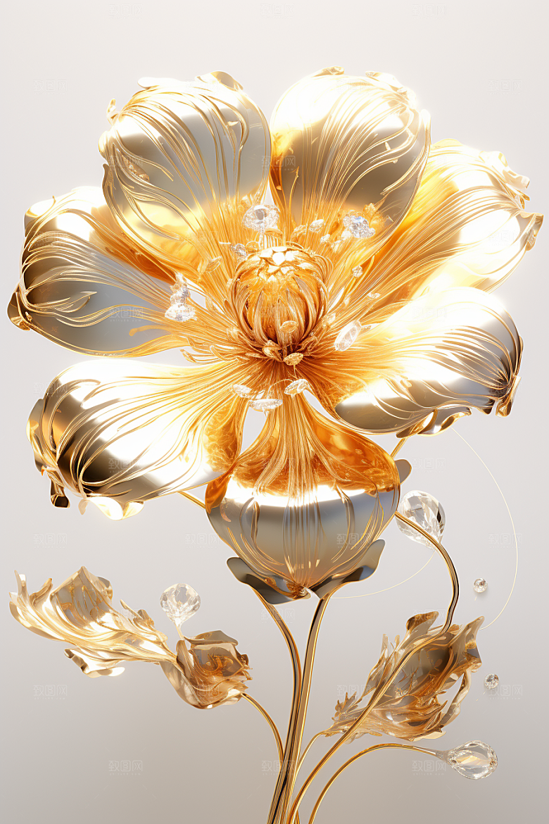 金色琉璃花玻璃温润模型