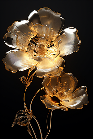 金色琉璃花温润立体模型