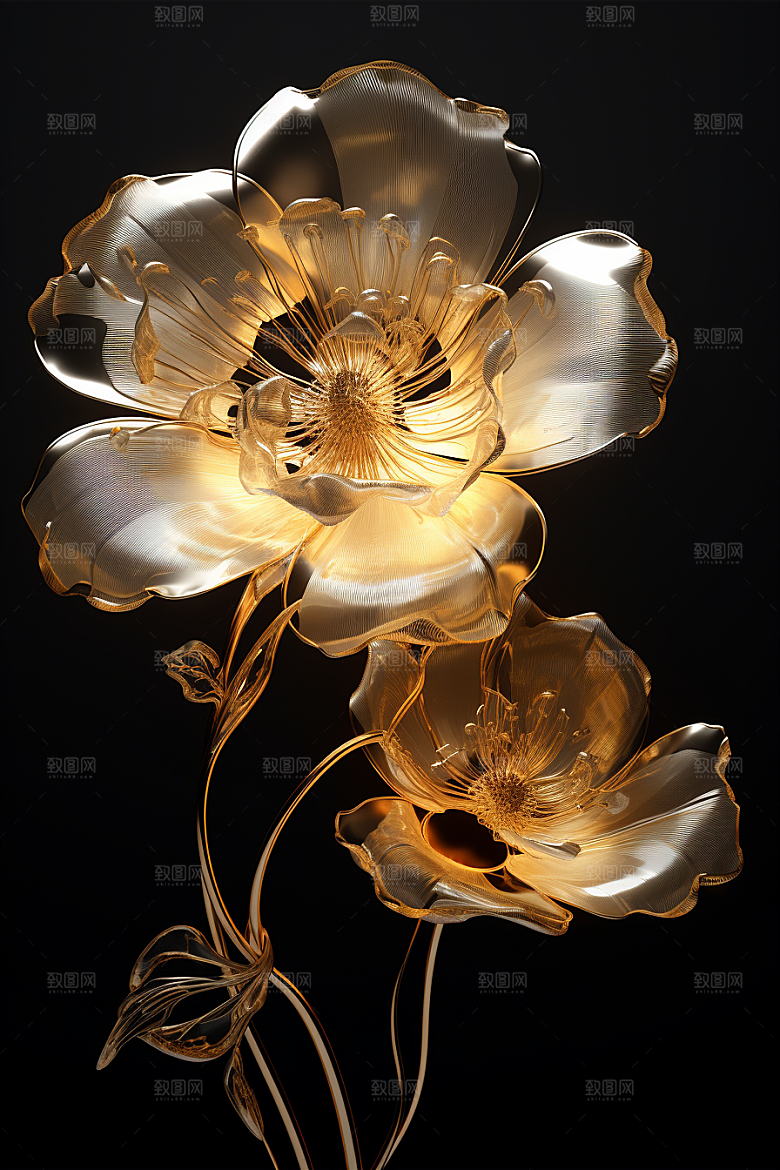 金色琉璃花温润立体模型