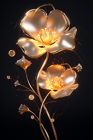 金色琉璃花唯美通透模型