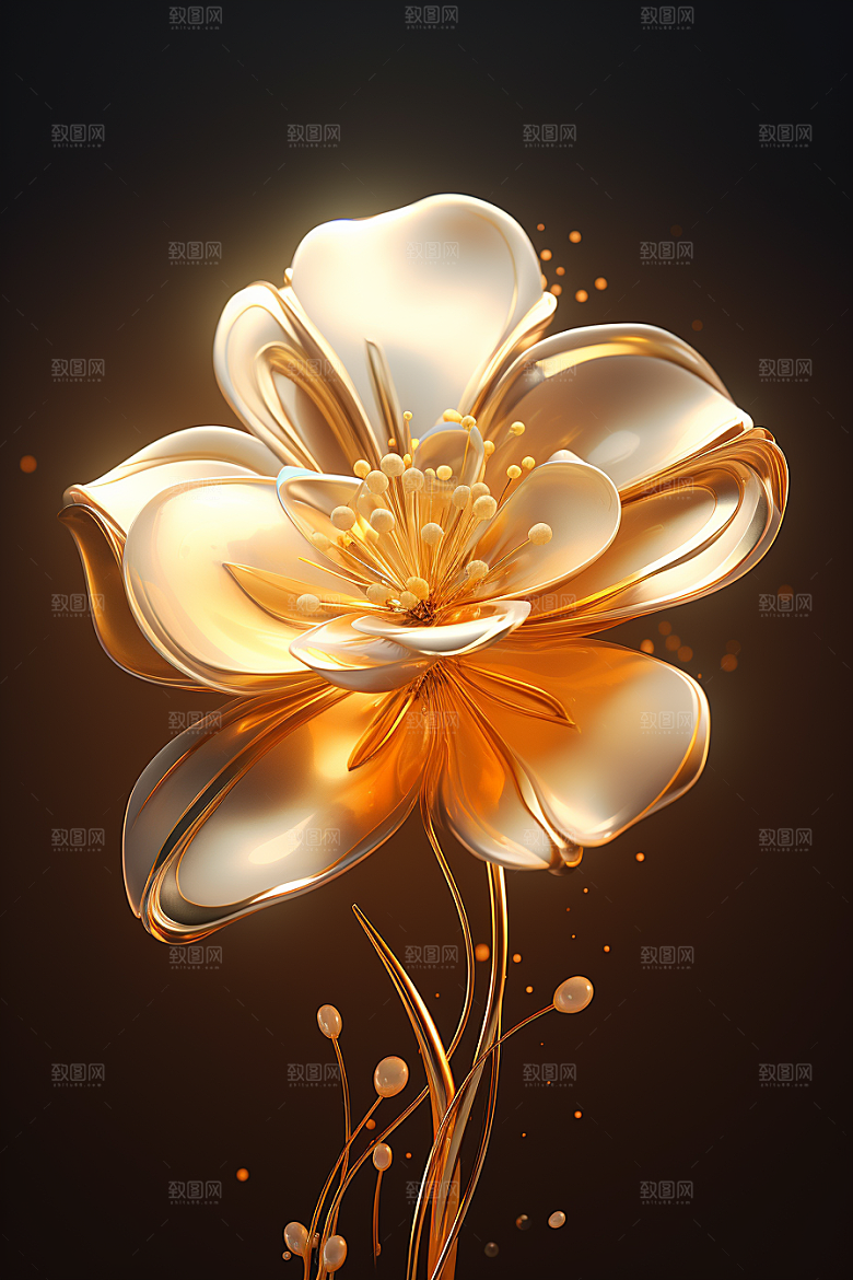 金色琉璃花光泽质感模型