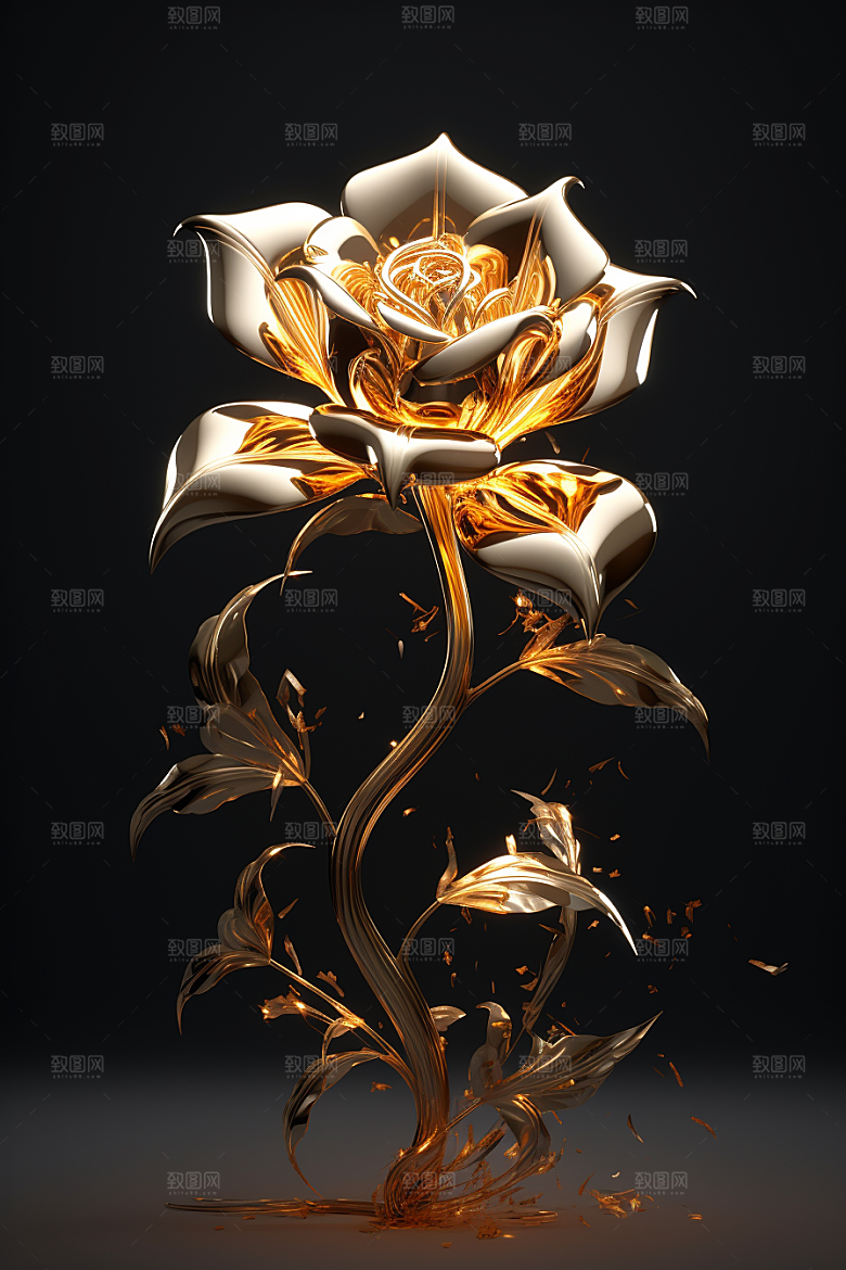 金色琉璃花立体3D模型