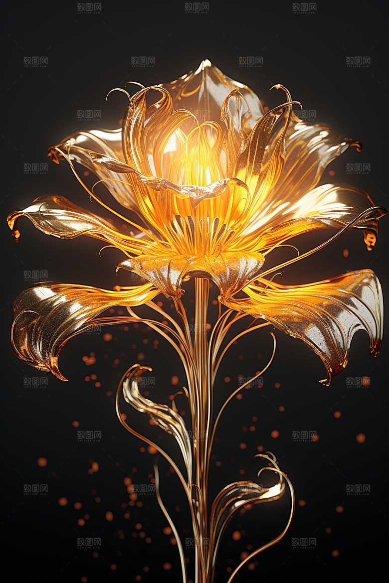 金色琉璃花光泽温润模型