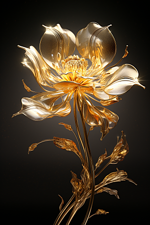金色琉璃花透明唯美模型