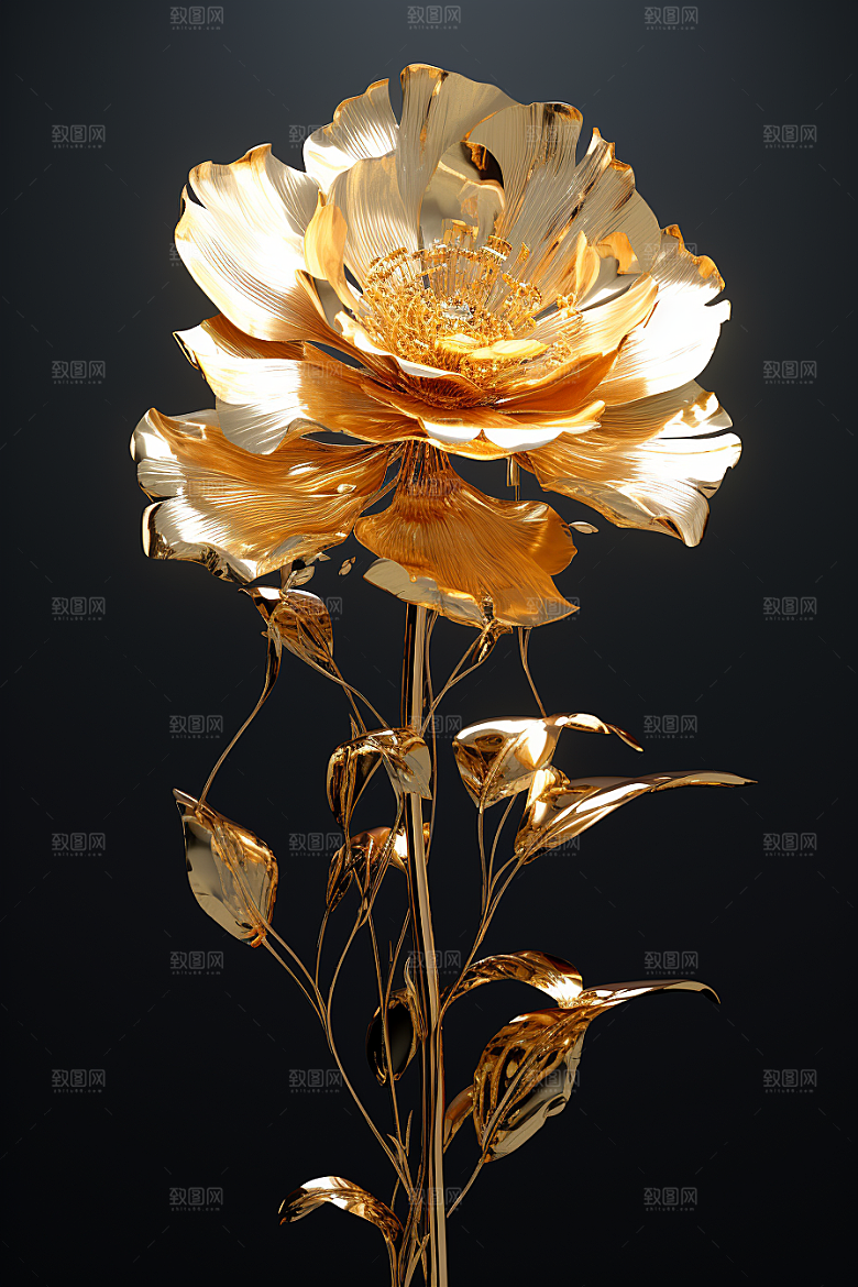 金色琉璃花质感透明模型