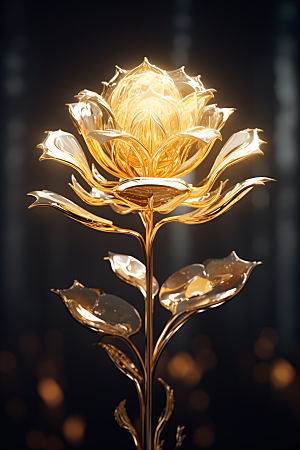 金色琉璃花水晶立体模型