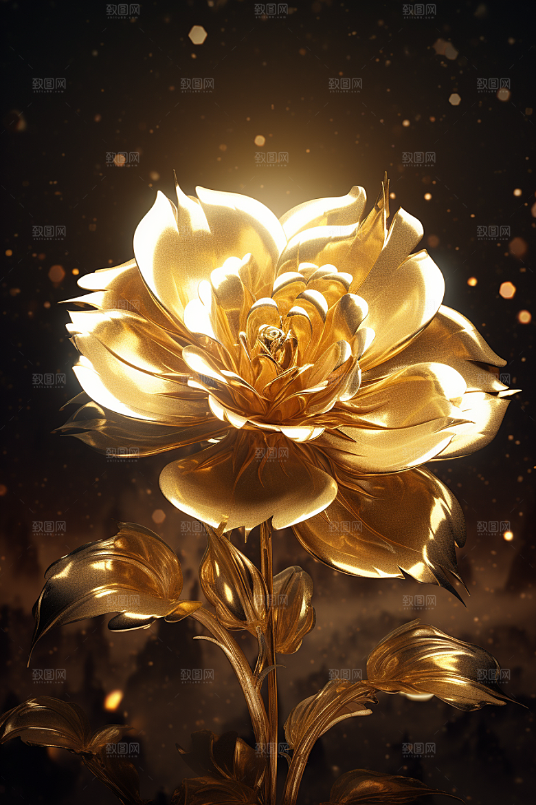 金色琉璃花水晶玻璃模型
