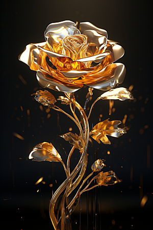 金色琉璃花质感透明模型
