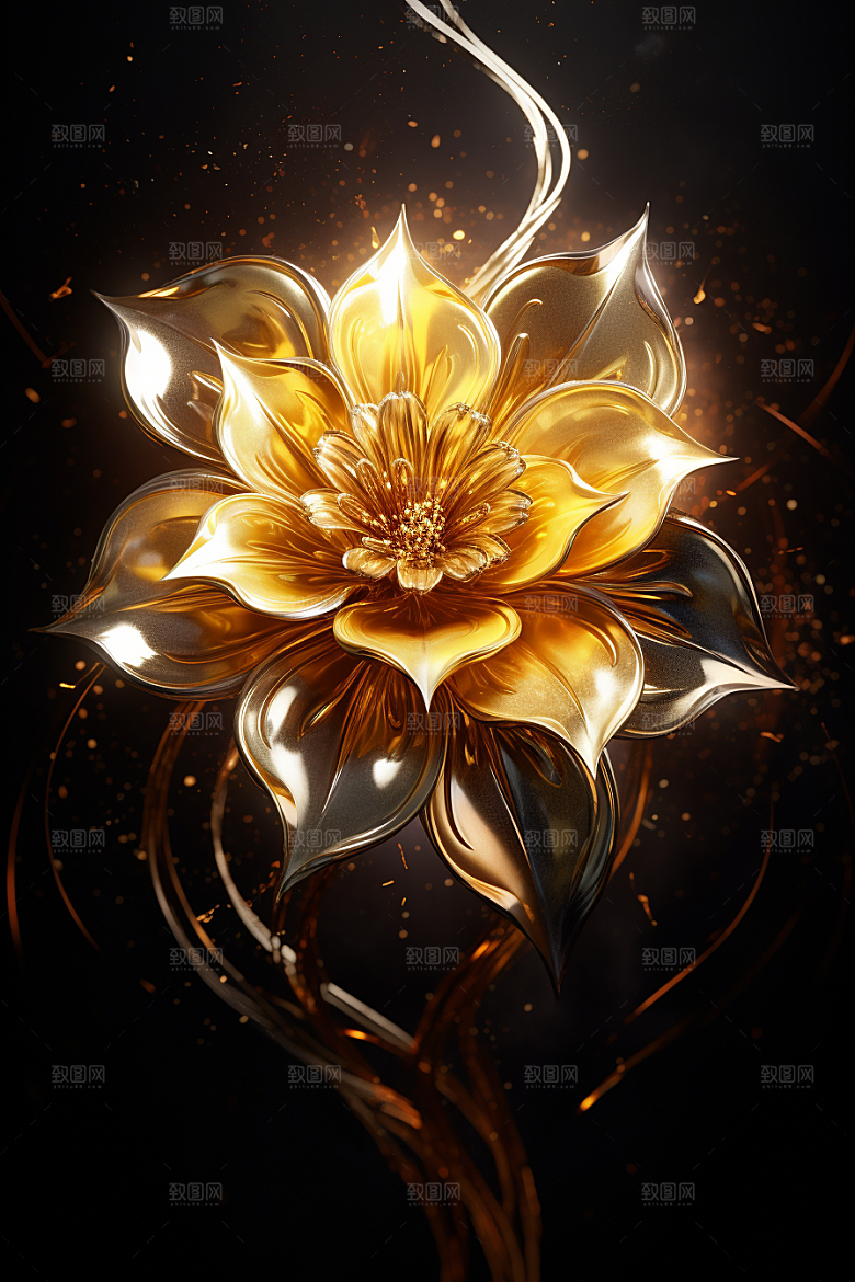 金色琉璃花质感高清模型