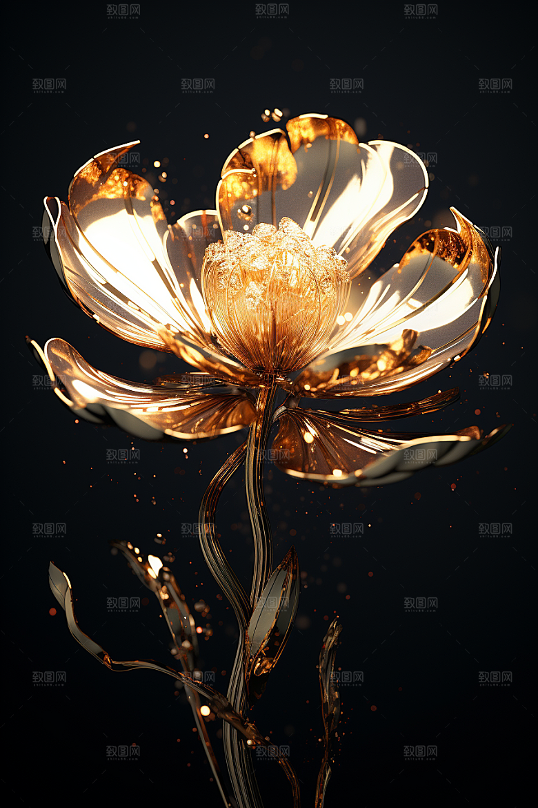 金色琉璃花透明润泽模型