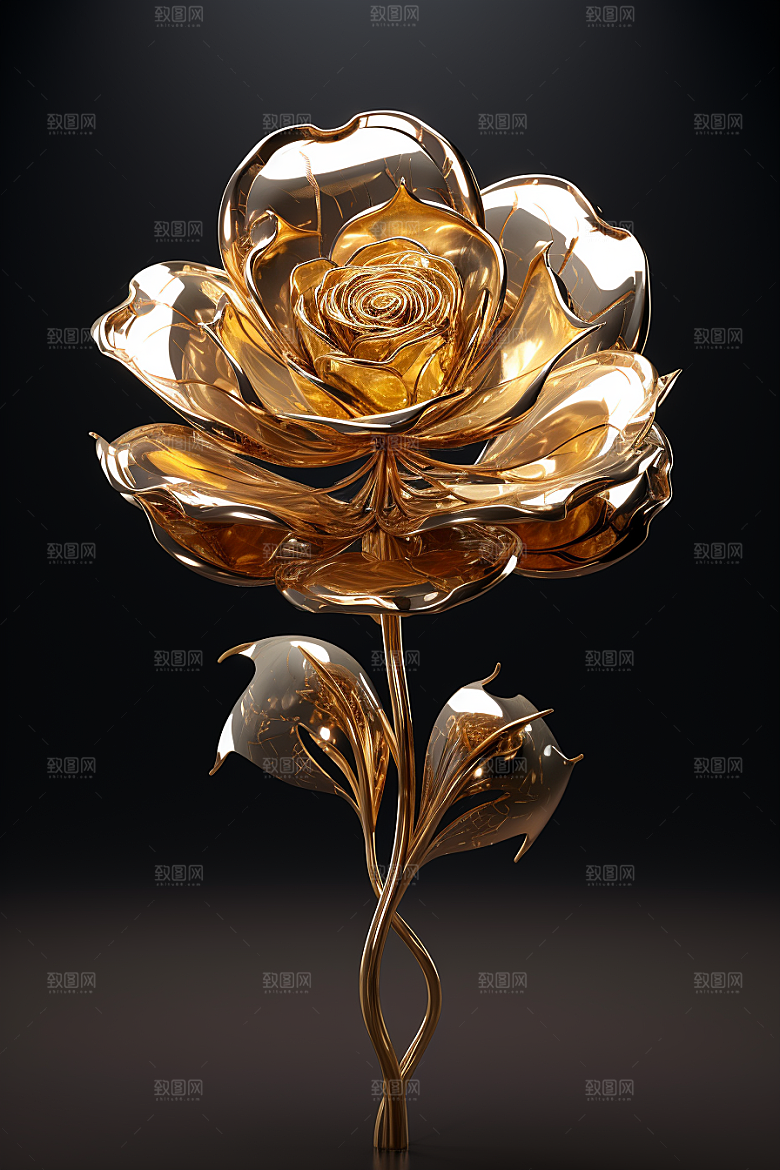 金色琉璃花光泽质感模型
