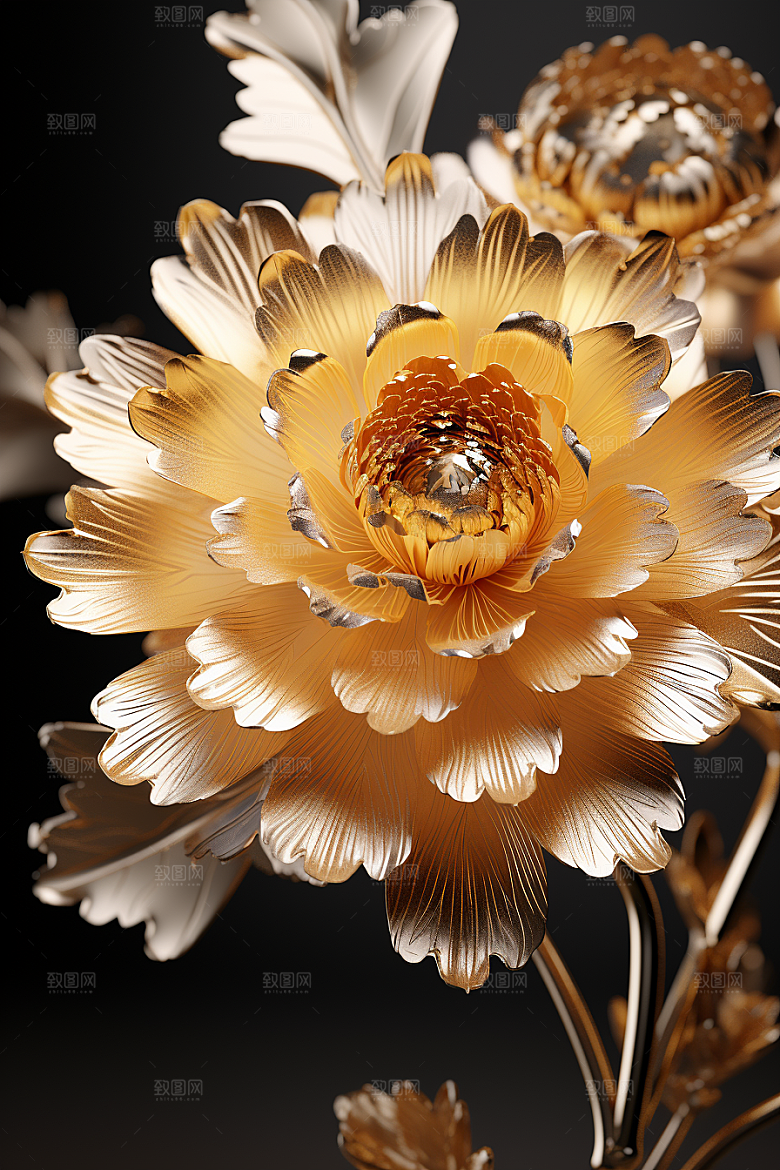 金色琉璃花通透光泽模型