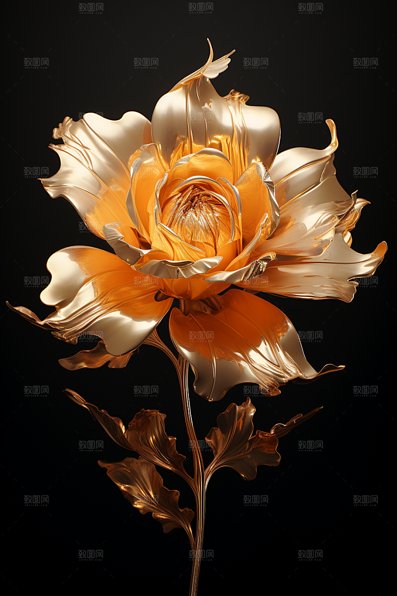 金色琉璃花花卉水晶模型
