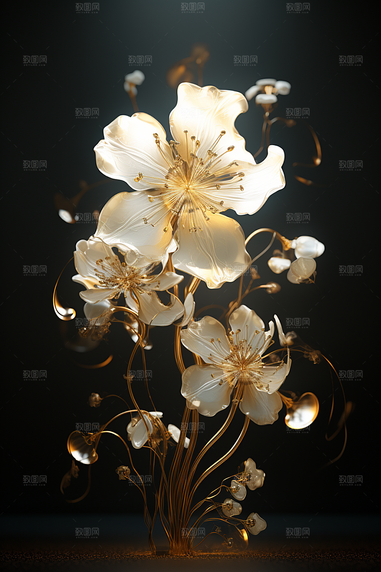 金色琉璃花高清立体模型