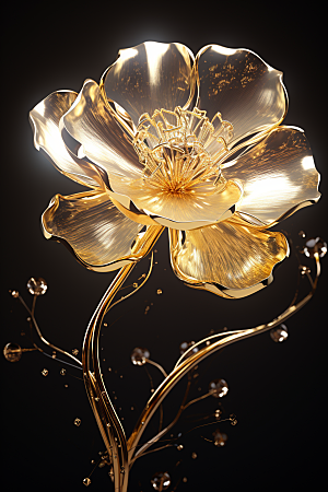 金色琉璃花温润花卉模型