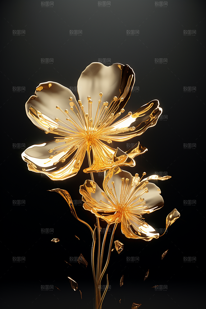 金色琉璃花立体透明模型
