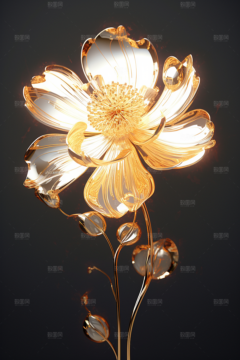 金色琉璃花玻璃温润模型