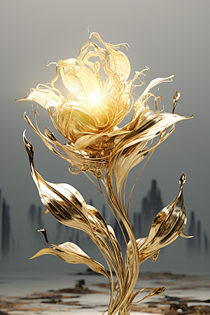 金色琉璃花光泽花卉模型