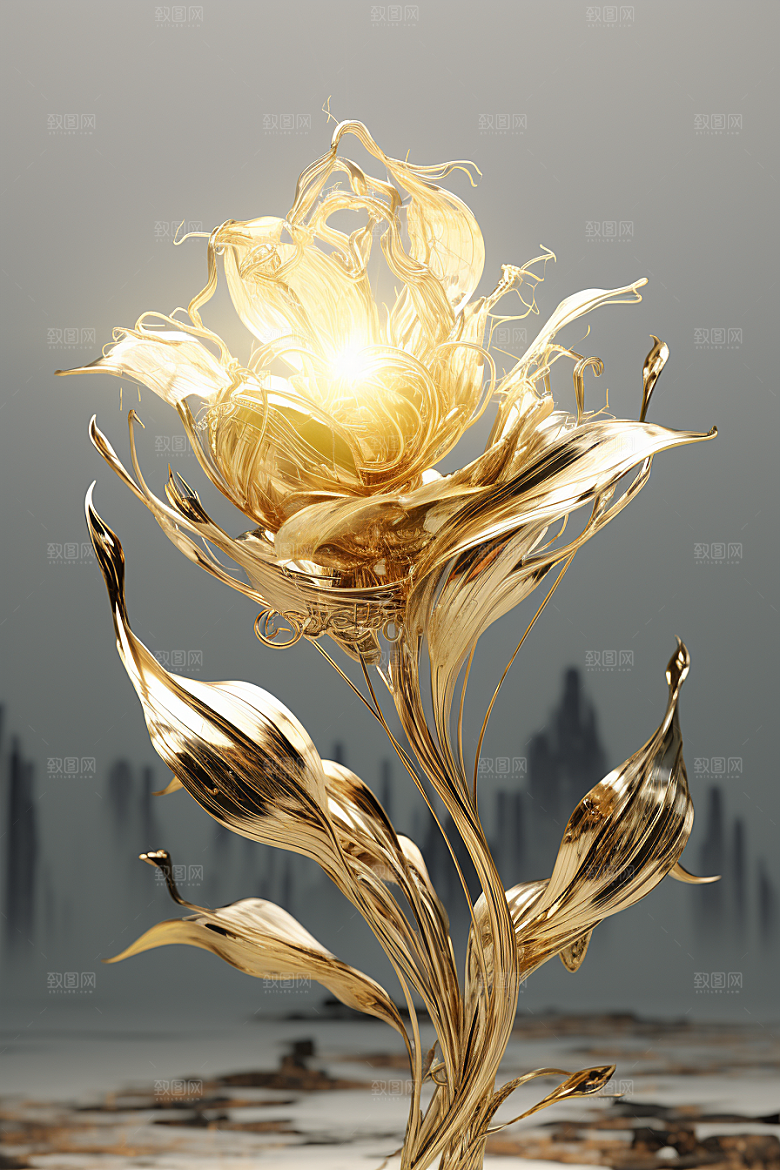 金色琉璃花光泽花卉模型