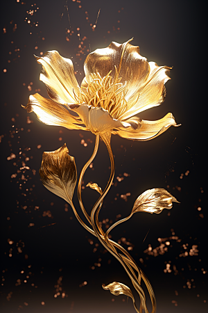 金色琉璃花水晶透明模型