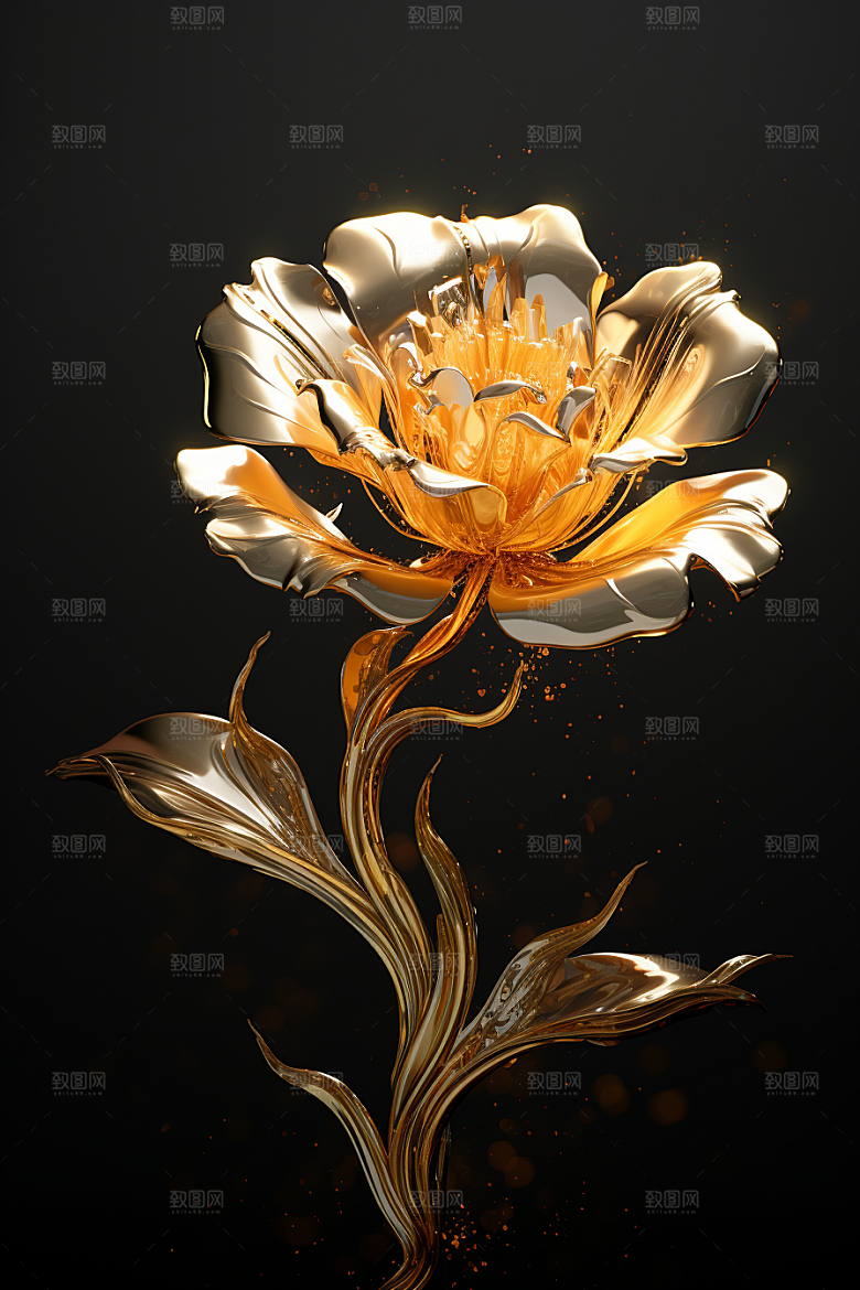 金色琉璃花立体通透模型