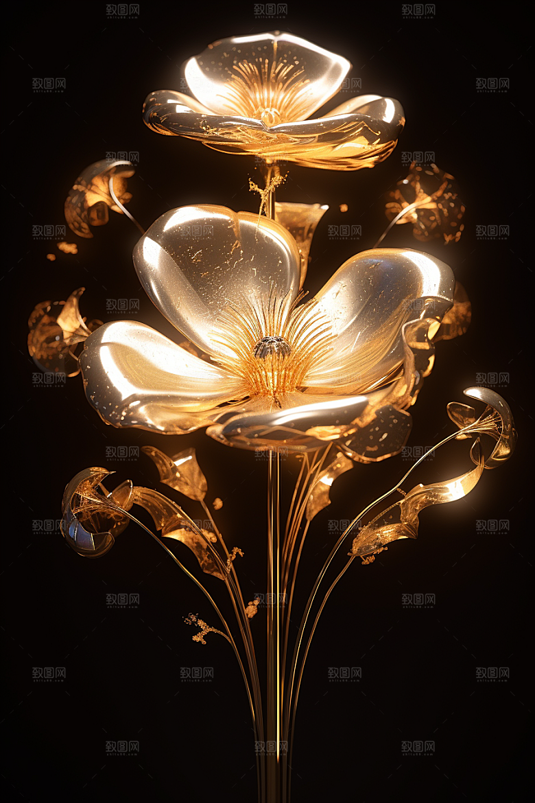 金色琉璃花高清光泽模型