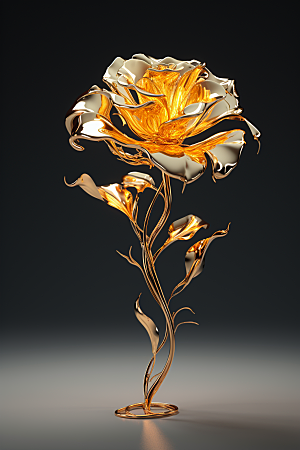 金色琉璃花玻璃质感模型